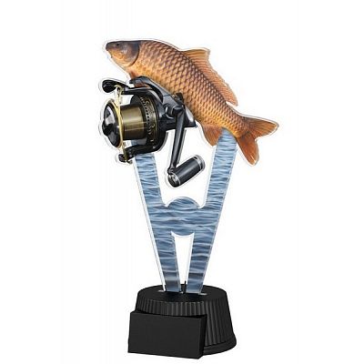 Akrylátová trofej pro rybáře s navijákem
