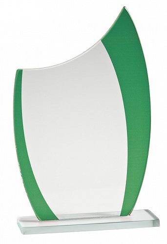 Skleněná trofej se zeleným detailem