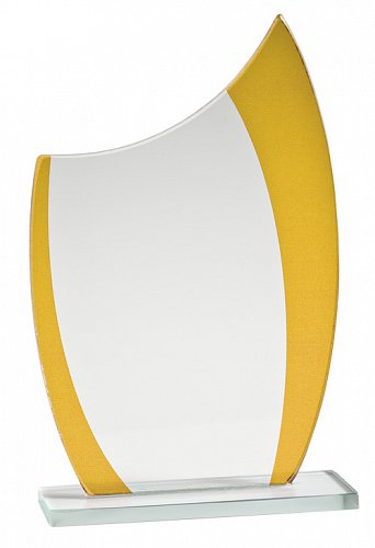 Skleněná trofej se žlutým detailem